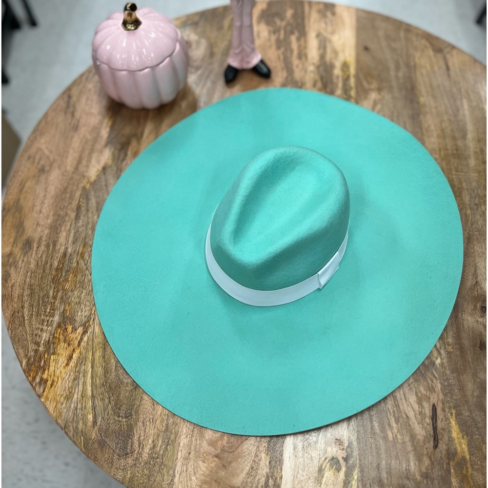 Mint green 100% wool hat wide brim